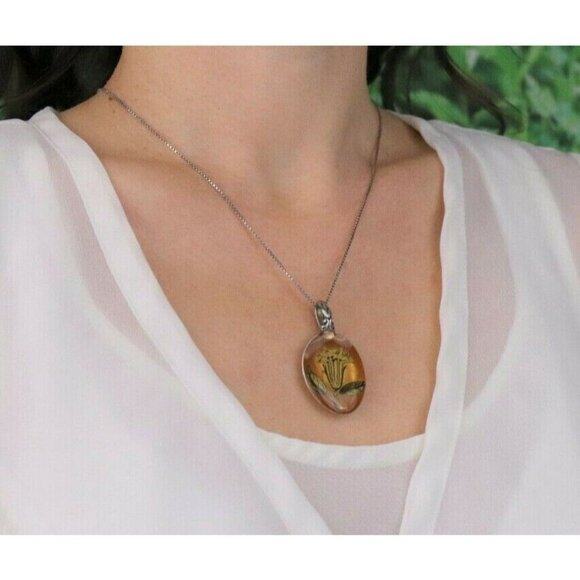 Sterling Silver Acrylic Flower Spoon Necklace 19.5 inch chain - Picture 2 of 9